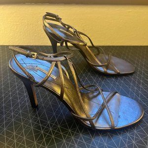 Grey metallic stiletto heels